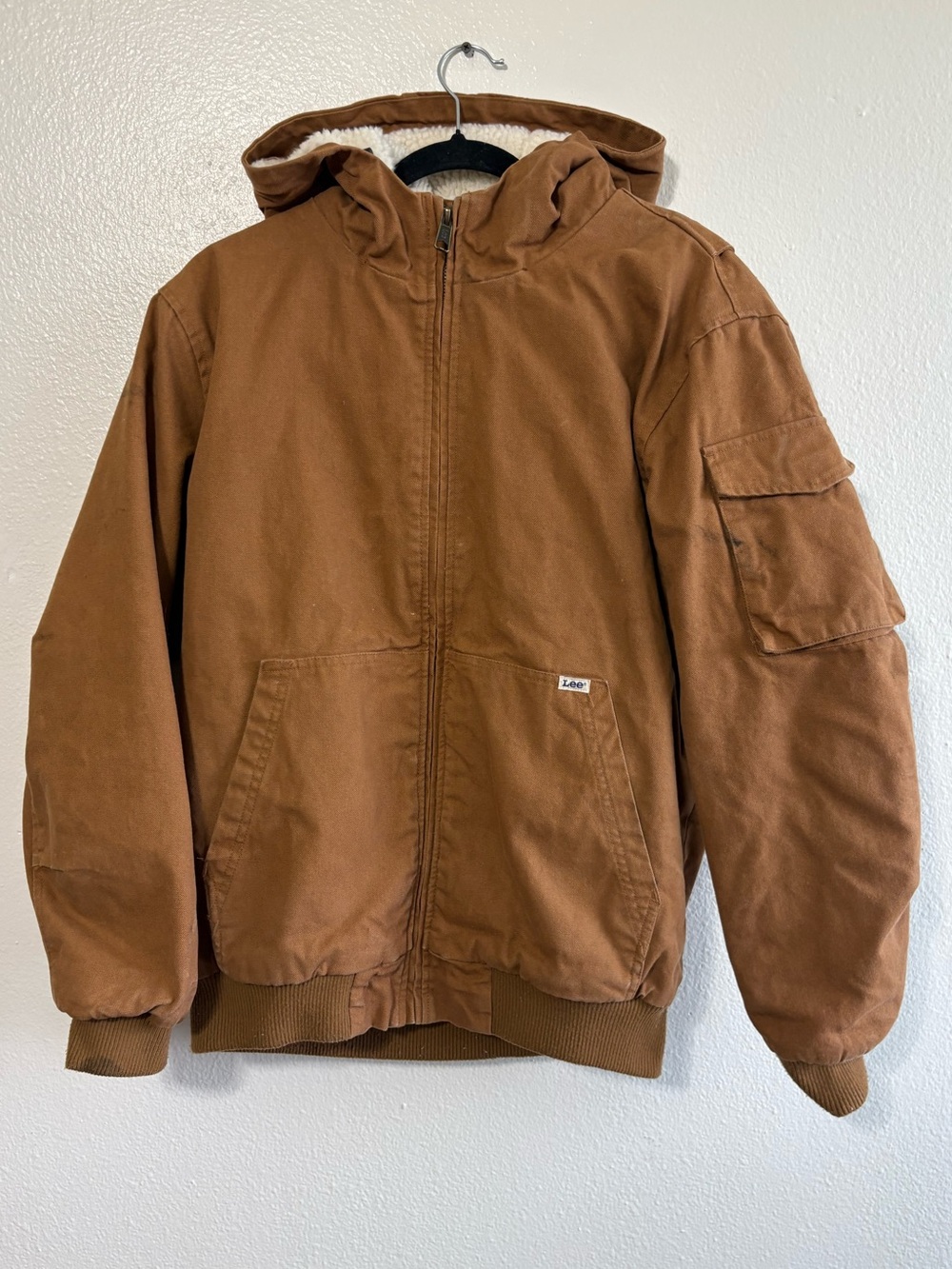 Lee Men’s Medium Tan‎ Canvas Sherpa Lined Jacket Outdoor Workwear Travel Utility
